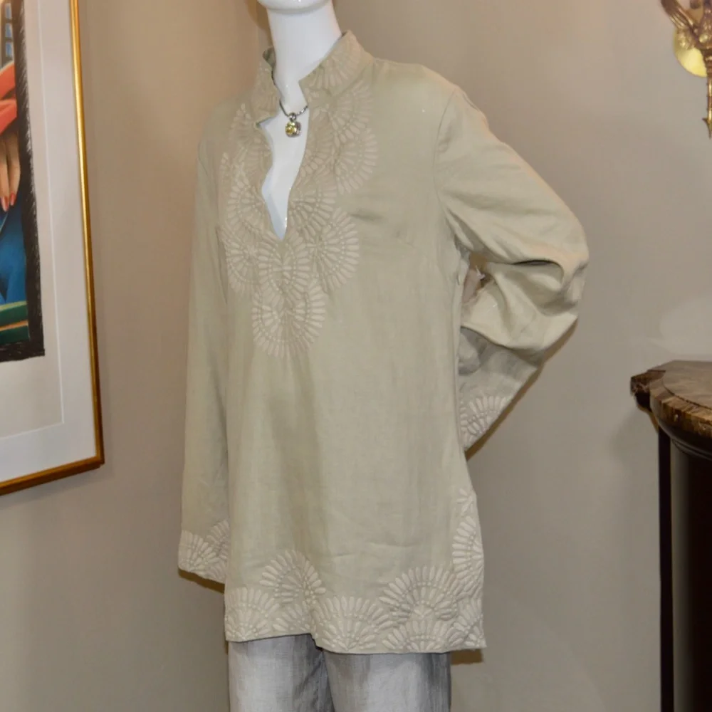 TORY BURCH V-Neck Long Sleeve Tunic Fit 10-12 Marked 14